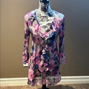 Allison Taylor Pink Purple Watercolor Pleated Top